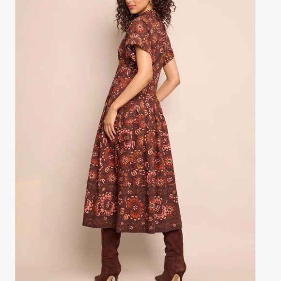 Cara Cara Nash Midi Dress Small Batik Vine Wine Floral Wine - Picture 3 of 9